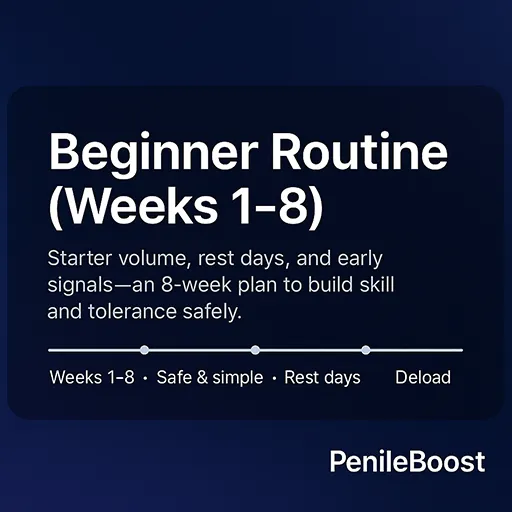 Beginner routine timeline from week 1 to week 8 with rest days and deload